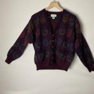 Vintage Tricots St. Raphael Maroon Knit Long Sleeve Cardigan w/ pockets Adult Si